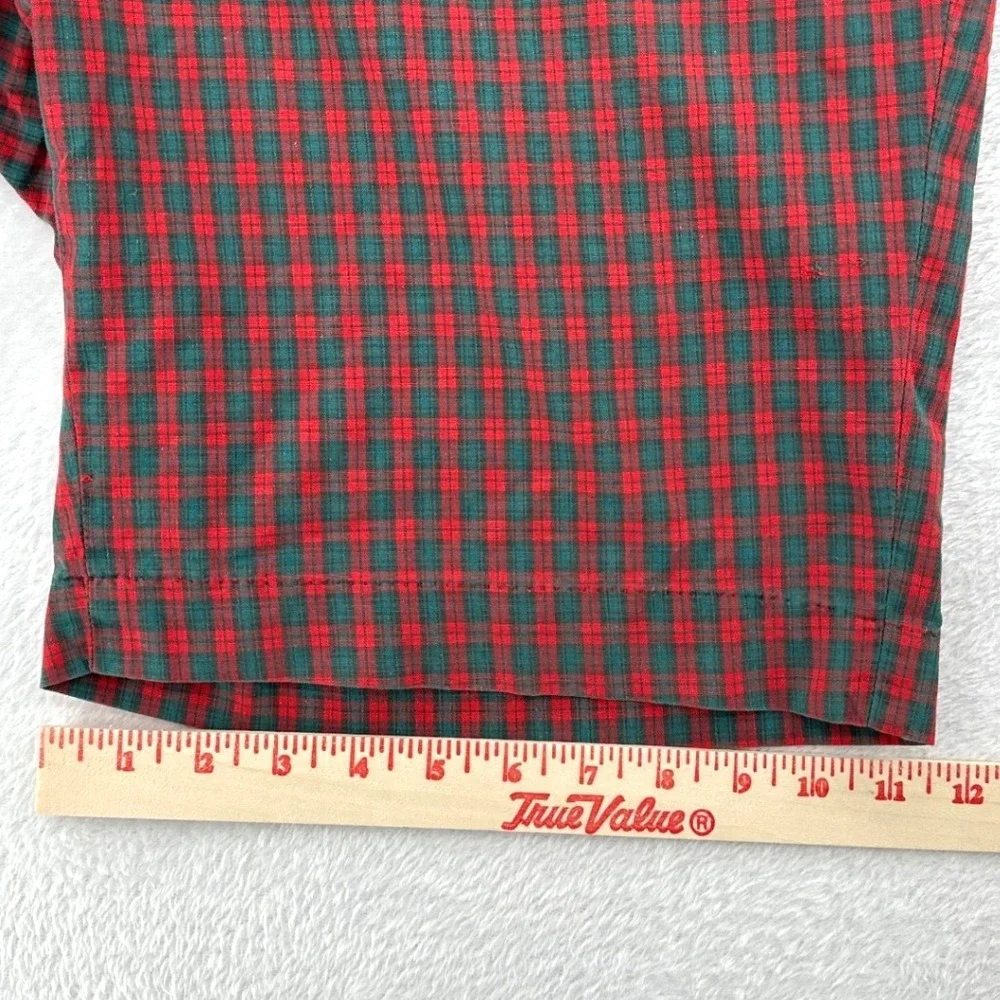 Vintage Red Green Plaid Cinch Back Shorts Men SZ 37 Flat Front Preppy Streetwear